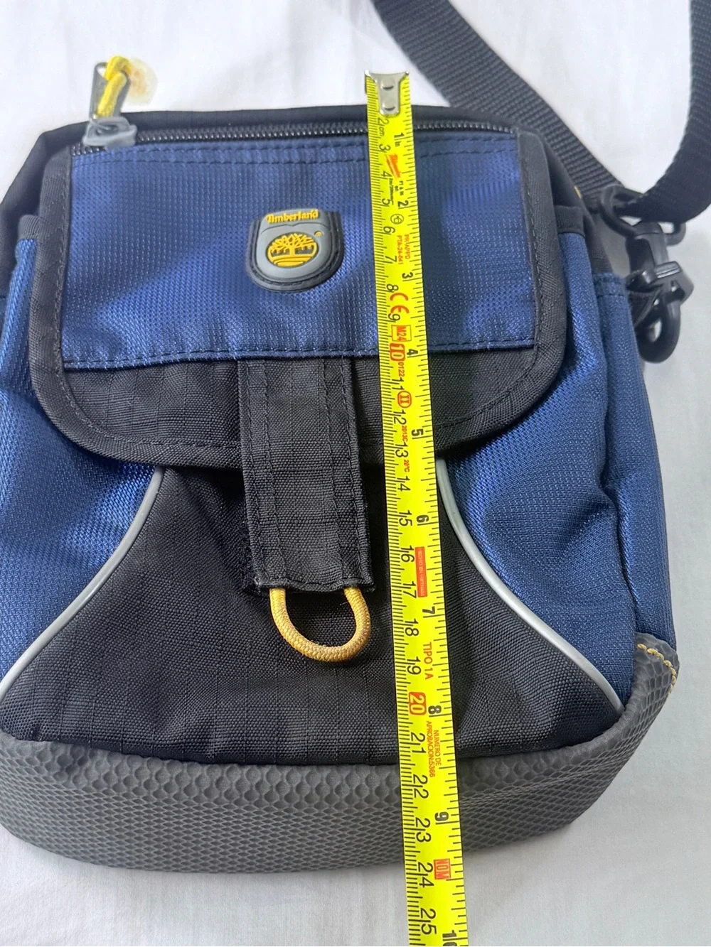 Timberland Blue Black Yellow Solid Crossbody Bag Adjustable Strap Zip Closure